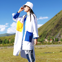 Outdoor new womens personality color color pocket long quick-dry shirt loose casual long sleeve irregular tide