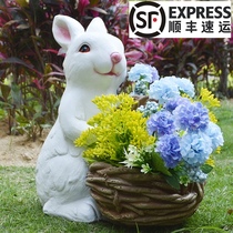 Creative basket White Rabbit flowerpot fleshy flower balcony green plant decoration set ground ornaments garden American countryside