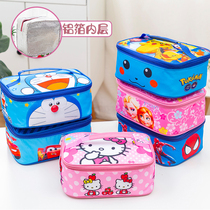 Japanese-style large student insulated lunch box bag cartoon waterproof rectangular flat Bento bag multi-grid plate bag portable