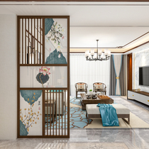 New Chinese screen partition wall living room entrance modern simple bedroom shielding solid wood grille fixed decoration
