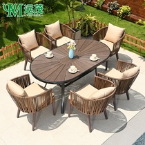 Far-lush net red outdoor table and chairs courtyard combined open-air casual coffee bar Rattan Chiddish Sloth Chair Outdoor Dining Table and chairs