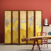 Chinese style solid wood screen with lamp folding mobile entrance partition wall living room light luxury office bedroom background