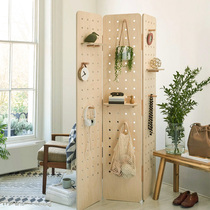 Small wood good product screen foldable vertical partition Japanese hole board multi-function display stand Floor shelf
