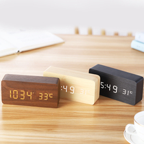 Students use creative electronic alarm clock square dormitory bedside table wooden personality simple desktop clock
