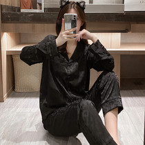Limited Elegant ~ Bring your own high and temperament BAO WEN pajamas womens spring and autumn thin ice silk long sleeve trousers two-piece set