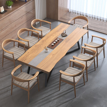Modern Minimalist Office Conference Table Furniture Iron Art Solid Wood Table Strip Table Simple Meeting Table Training Table Bar
