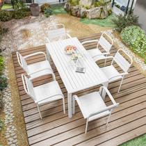 White Outdoor Table And Chairs Garden Folk Sleeping Leisure Area Terrace Waterproof Sunscreen Plastic Wood Iron Art Table And Chairs Combination