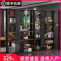 Entrance entrance partition screen Chinese living room partition wall shelf Home barrier brake Log wind decorative grid seat screen