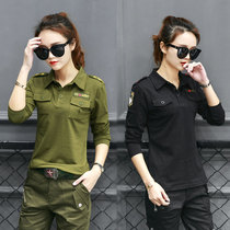 2020 spring and autumn outdoor camouflage lapel T-shirt cotton slim sports polo shirt military green armband size Tide womens clothing