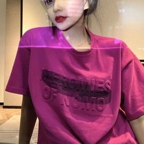 2021 summer new Korean version of niche loose thin temperament top 3D letter print short sleeve round neck T-shirt women