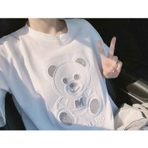 2021 summer new Korean heavy industry hot drill short sleeve bear T-shirt women casual top white ins women half sleeve