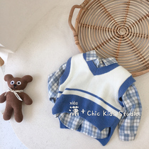 Childrens waistcoat 2020 Autumn New Korean baby knitted vest V collar pullover wool waistcoat spring and autumn