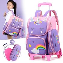 Tier schoolbag female primary school student 1-3-6 grade girl hand drag childrens trolley case schoolbag six-wheel climbing stairs