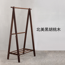 Coat rack Black walnut solid wood hanger Floor-to-ceiling bedroom pants rack Simple modern household indoor simple clothes rack
