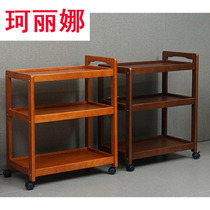 Solid wood dining car Household three-layer trolley Mobile storage shelf hot pot side cabinet Kitchen storage pulley car