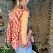 2021 new summer design feel careful machine sleeveless vest doll shirt outside wear belly plaid coat tide
