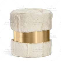 Nordic light and luxurious beige hair changing shoes stool lamb suede metal round sofa Stool-Style Minimalist Dresser round stool