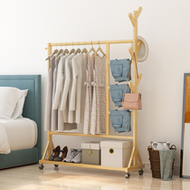 Simple coat rack floor-to-ceiling clothes rack in bedroom household room clothes folding solid wood storage rack