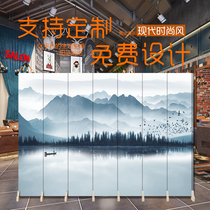 Custom solid wood living room Hotel bedroom office folding screen New Chinese style fashion landscape ink partition wall folding screen