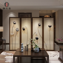 Ya Shi House new Chinese solid wood folding screen partition decoration living room hotel restaurant office porch Lotus screen