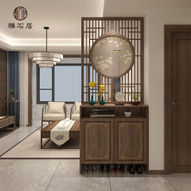 New Chinese style solid wood screen partition cabinet decoration living room entrance shoe cabinet tea room fence hollow creative seat screen