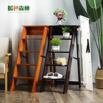 Home Solid Wood Folding Ladder Free to install Interior Thickened Human Character Ladder Five-step Climbing Ladder Penthouse Multifunctional Little Stairs