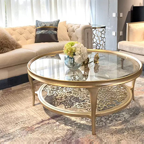 Modern light luxury glass coffee table American solid wood simple coffee table round creative living room coffee table side combination