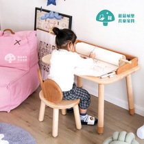 Mushroom Castle solid wood childrens small desk learning table and chair kindergarten baby toy writing table game can be raised and lowered