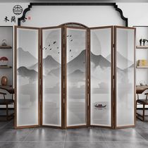 New Chinese screen folding mobile partition living room solid wood office door blocking landscape blocking evil folding screen barrier