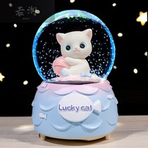 Kitty cat crystal ball music box birthday gift girl girl girl child snowflake glowing rotating music box ornaments
