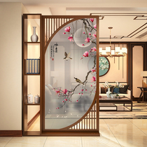 New Chinese storage partition cabinet screen living room wooden entrance wall simple modern flowers and birds bedroom seat screen