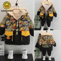 Boys winter clothes little yellow duck cotton coat 2022 new childrens velvet thickened hooded cotton clothes inner bile tide jacket winter