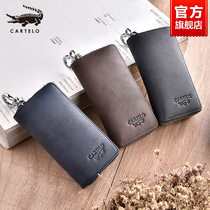 CARTELO Caravan Alligator Car Key Bag Men Genuine Leather Zipped Baotou Layer Cow Leather Waist Hanging Lock Spoon Bag
