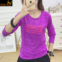 Outdoor quick-drying clothes women long sleeves elastic breathable round neck fast-drying clothes sports mountaineering quick-drying T-shirt women running fitness