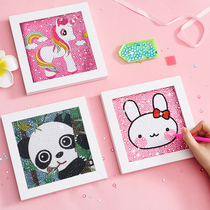Childrens diamond painting with frame handmade diy production material package Primary school girl eva toy sticker mosaic painting