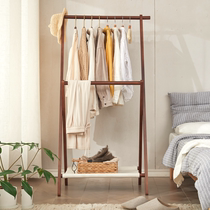 Bedroom beech wood clothes hat stand floor clothes containing rack Japanese style double shelf folk hangers clothes hangers custom-made