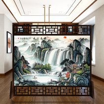 New Chinese Restaurant Home Solid Wood Screen Partition Living Room Wood Carved Entrance Office Simple Modern Double-sided Seat Screen