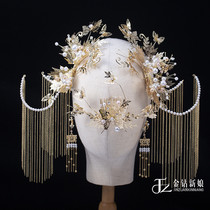 Golden diamond bride 2020 new Chinese wedding show he suit headdress gold tassel step younger show he accessory girl