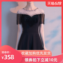 高端晚礼服女2020新款宴会气质主持人长款气场女王大气黑色连衣裙