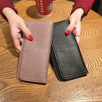O Beauties Brief Ultrathin Long Purse Woman Genuine Leather 2021 New Temperament Buckle Multi-Position Soft Bull Leather Money Clip