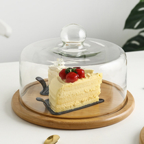 Cake cover transparent glass cover snack plate ins European fruit bread tray wooden tasting cake display plate