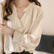 Fashion base shirt Women Spring and Autumn Loose Plus Size Shirt Top Vintage Harbor Cold Style V-neck shirt polo shirt