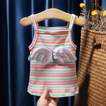 Girls cute suspenders summer clothes baby sleeveless colored stripes Wings Wings childrens top thin vest T childrens clothing