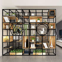 Modern industrial screen partition living room display cabinet floor shelf office retro multi-layer iron bookshelf