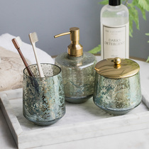 American light luxury retro fashion creative Nordic style Brass glass bathroom kit Wash set Sink ornaments