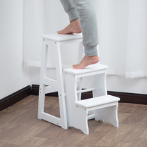 Solid wood ladder Household folding two-three-step ladder stool flower rack Indoor dual-use multi-function stair stool high stool shelf
