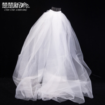 Bride veil Super Xiansen headdress Net red photo props wedding wedding dress certificate white bow puffy