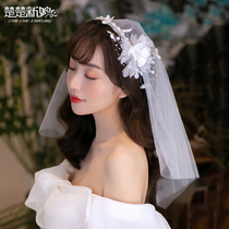 Bride wedding dress veil elegant mesh hair hoop top hat female white fairy Han clothing hair accessories Super fairy pearl headdress