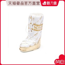 MOON BOOT(50th anniversary) white gold cowhide LOGO strap snow boots womens shoes