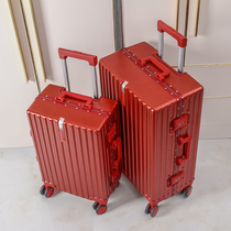 Burgundy luggage wedding dowry box leather box trolley case wedding password box suitcase
